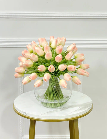 60 White Tulips Centerpiece Glass Vase - Flovery